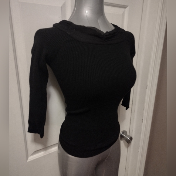 🆕️Cute Black Gathered Cowl Neck Cotton Blend Sweater  Sz M NWT - Picture 4 of 5